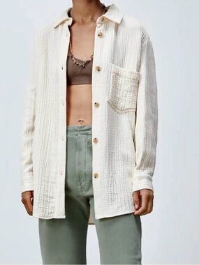 ZARA Cream Oversized Textured Overshirt/Jacket {XSmall}
